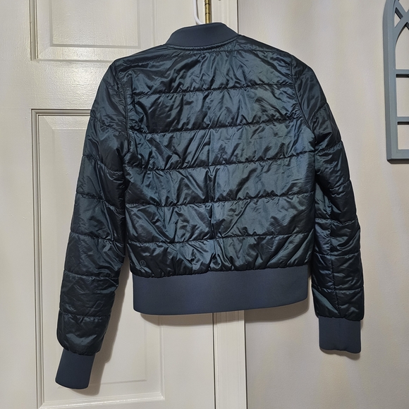 Green Quilted Bomber Jacket with Ribbed Details - Picture 2 of 2